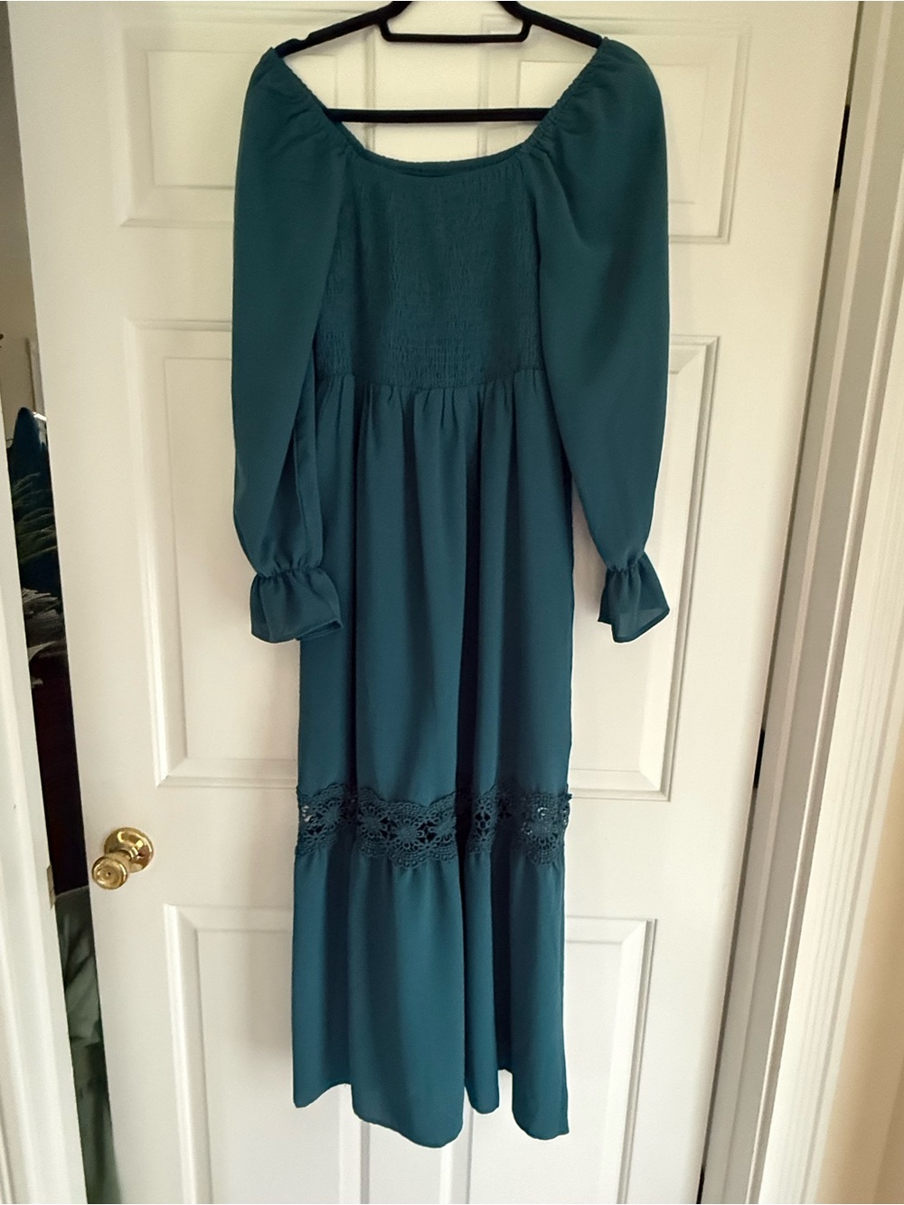 Teal Maxi Dress with Lace Trim Size Medium